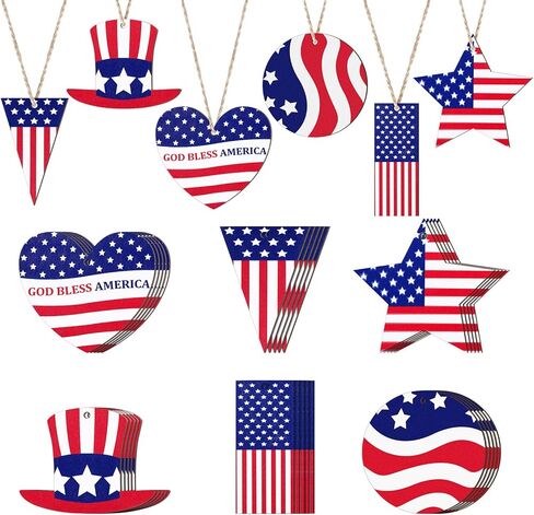30 Pieces 4th of July Ornaments Patriotic Ornaments Labor Day Ornaments Hanging Wooden Ornaments Patriotic Hanging Decorations for Indoor Outdoor Independence Day Labor Day Party Decor in Kuwait