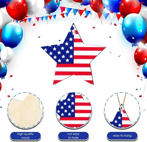 30 Pieces 4th of July Ornaments Patriotic Ornaments Labor Day Ornaments Hanging Wooden Ornaments Patriotic Hanging Decorations for Indoor Outdoor Independence Day Labor Day Party Decor in Kuwait