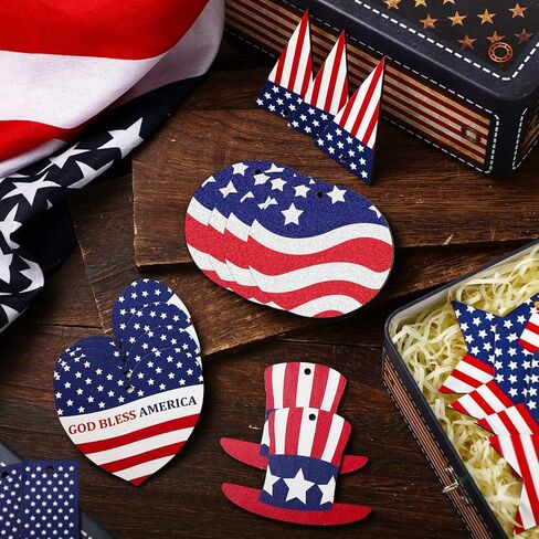 30 Pieces 4th of July Ornaments Patriotic Ornaments Labor Day Ornaments Hanging Wooden Ornaments Patriotic Hanging Decorations for Indoor Outdoor Independence Day Labor Day Party Decor in Kuwait