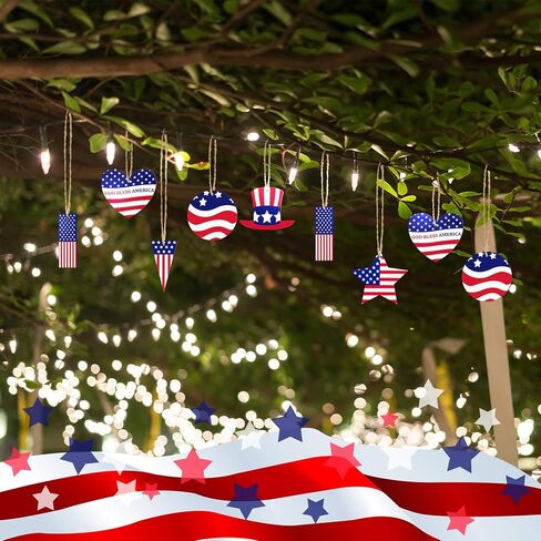 30 Pieces 4th of July Ornaments Patriotic Ornaments Labor Day Ornaments Hanging Wooden Ornaments Patriotic Hanging Decorations for Indoor Outdoor Independence Day Labor Day Party Decor in Kuwait