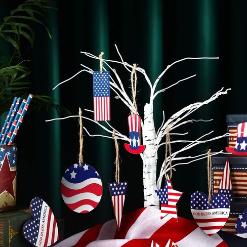 30 Pieces 4th of July Ornaments Patriotic Ornaments Labor Day Ornaments Hanging Wooden Ornaments Patriotic Hanging Decorations for Indoor Outdoor Independence Day Labor Day Party Decor in Kuwait