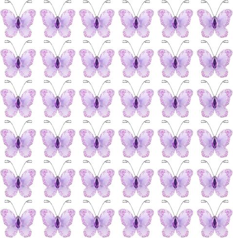 RP Remarkable Power, 50 Pack Purple Pink Sheer Mesh Wire Glitter Butterfly Organza Butterflies with Gem for Wedding Home Party Decoration in Saudi Arabia