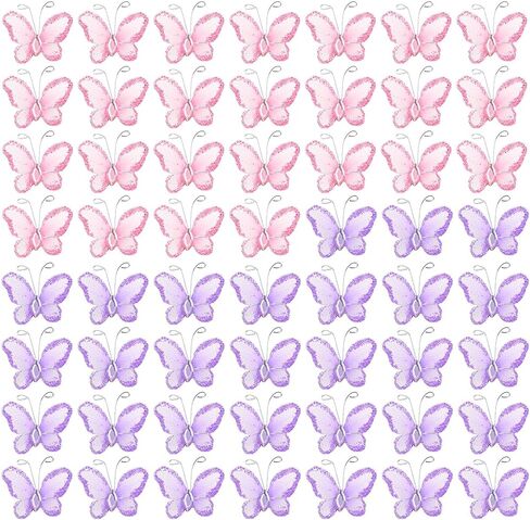 RP Remarkable Power, 50 Pack Purple Pink Sheer Mesh Wire Glitter Butterfly Organza Butterflies with Gem for Wedding Home Party Decoration in Saudi Arabia