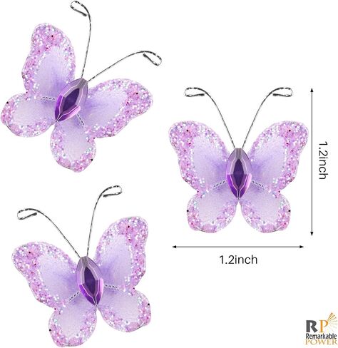 RP Remarkable Power, 50 Pack Purple Pink Sheer Mesh Wire Glitter Butterfly Organza Butterflies with Gem for Wedding Home Party Decoration in Saudi Arabia