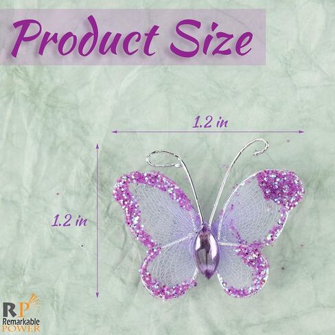 RP Remarkable Power, 50 Pack Purple Pink Sheer Mesh Wire Glitter Butterfly Organza Butterflies with Gem for Wedding Home Party Decoration in Saudi Arabia