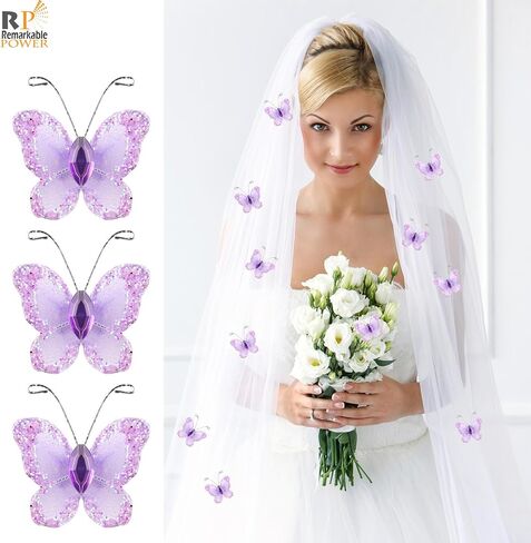 RP Remarkable Power, 50 Pack Purple Pink Sheer Mesh Wire Glitter Butterfly Organza Butterflies with Gem for Wedding Home Party Decoration in Saudi Arabia