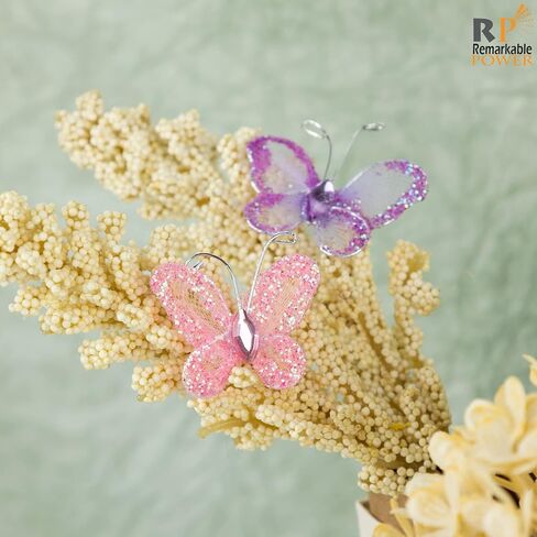RP Remarkable Power, 50 Pack Purple Pink Sheer Mesh Wire Glitter Butterfly Organza Butterflies with Gem for Wedding Home Party Decoration in Saudi Arabia