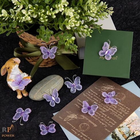 RP Remarkable Power, 50 Pack Purple Pink Sheer Mesh Wire Glitter Butterfly Organza Butterflies with Gem for Wedding Home Party Decoration in Saudi Arabia
