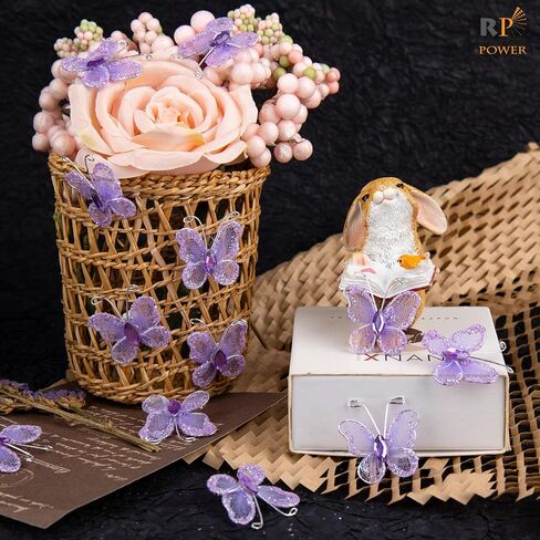 RP Remarkable Power, 50 Pack Purple Pink Sheer Mesh Wire Glitter Butterfly Organza Butterflies with Gem for Wedding Home Party Decoration in Saudi Arabia