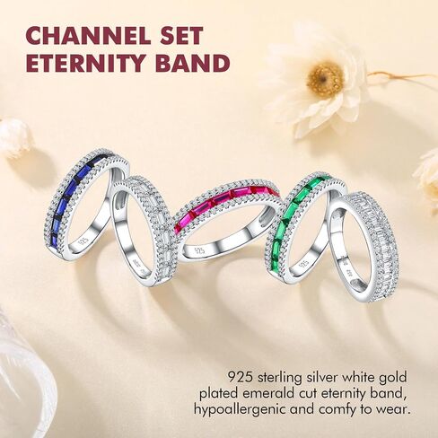 Emerald Cut Channel Set Moissanite Wedding Band 925 Sterling Silver 1 Carat Baguette Moissanite Eternity Band Rings for Women Men (with Gift Box) in Saudi Arabia