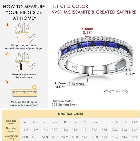 Emerald Cut Channel Set Moissanite Wedding Band 925 Sterling Silver 1 Carat Baguette Moissanite Eternity Band Rings for Women Men (with Gift Box) in Saudi Arabia