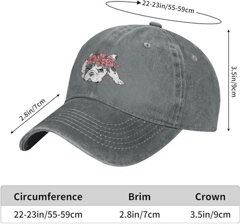 French Bulldog Dog Flower Distressed Adjustable Washed Denim Mens Dad Trucker Hat Baseball Ball Cap for Men in Kuwait