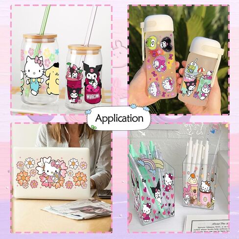 UV DTF Cup Wrap Transfer Stickers for Glass, 14 Sheet Cartoon Rub on Transfers for Crafting, UV DTF Transfer Waterproof Sticker for 16OZ Libbey Glass Cups Furniture Craft Wood DIY Crafts (Cute-B) in Saudi Arabia