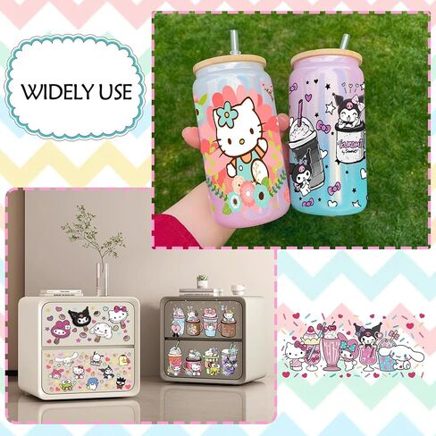 UV DTF Cup Wrap Transfer Stickers for Glass, 14 Sheet Cartoon Rub on Transfers for Crafting, UV DTF Transfer Waterproof Sticker for 16OZ Libbey Glass Cups Furniture Craft Wood DIY Crafts (Cute-B) in Saudi Arabia