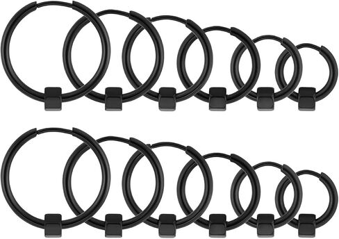 Zysta 4/6 Pairs Bead Ball Hoop Earrings 10-20mm Diameter Rose Gold Black Silver Round Stainless Steel Piercing Loop Huggie 18G Gauge in Saudi Arabia