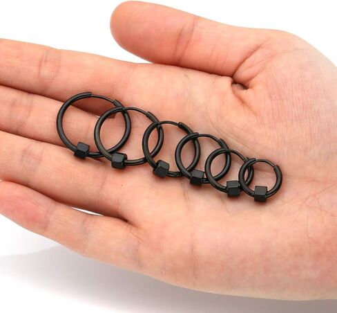 Zysta 4/6 Pairs Bead Ball Hoop Earrings 10-20mm Diameter Rose Gold Black Silver Round Stainless Steel Piercing Loop Huggie 18G Gauge in Saudi Arabia