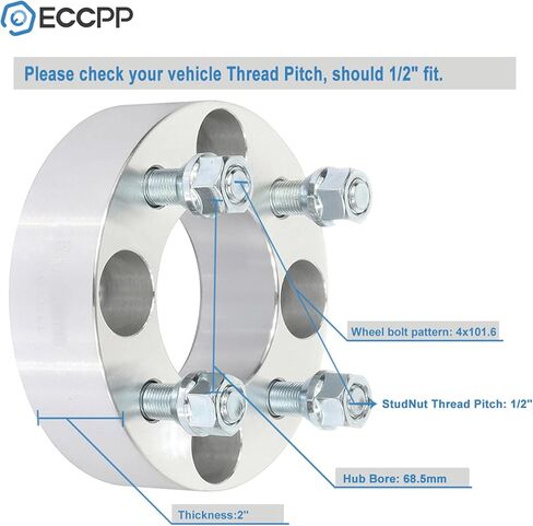 ECCPP 4 pcs 1.5 inch 4x4 to 4x4 Wheel Spacers 4x101.6 to 4x101.6 4 Lug 68.5mm CB 1/2" Studs fits for E-Z G-O CLUB CAR for Golf CART in Saudi Arabia