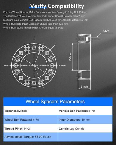 ECCPP 4PCS 50mm 2 inch Wheel Spacers 8x170 8 Lug 8x170mm to 8x170mm Billet for 2000-2005 for F-350 Super Duty F-250 Super Duty for Excursion Truck with 14x2 Studs in Saudi Arabia
