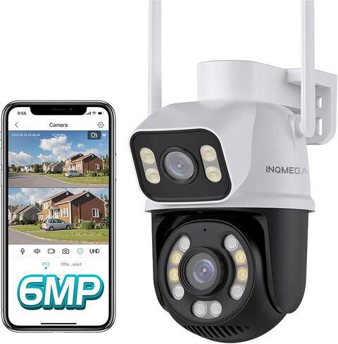كاميرا INQMEGA 6MP للأمن في الهواء الطلق بعدسة مزدوجة، 2.4G WiFi PTZ كاميرا خارجية لأمن المنزل مع اكتشاف الإنسان، التتبع التلقائي، صفارة الإنذار الذكية، رؤية ليلية ملونة، التحدث في اتجاهين، مقاومة للماء in Kuwait