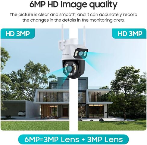 كاميرا INQMEGA 6MP للأمن في الهواء الطلق بعدسة مزدوجة، 2.4G WiFi PTZ كاميرا خارجية لأمن المنزل مع اكتشاف الإنسان، التتبع التلقائي، صفارة الإنذار الذكية، رؤية ليلية ملونة، التحدث في اتجاهين، مقاومة للماء in Kuwait
