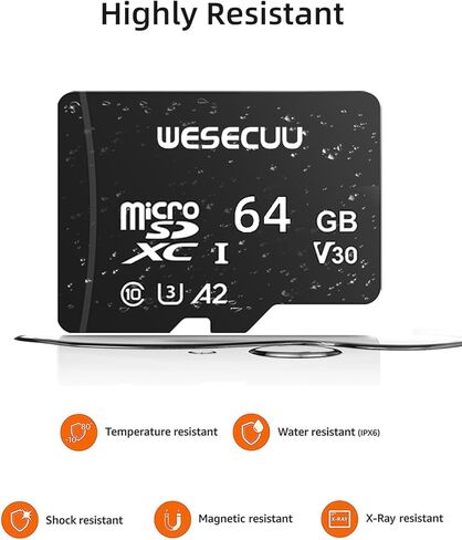 WESECUU 64GB microSDXC UHS-I Memory Card - Read Speed up to 80 MB/s, Full HD & 4K UHD, UHS-I, Works for Light Bulb Security Camera in Kuwait