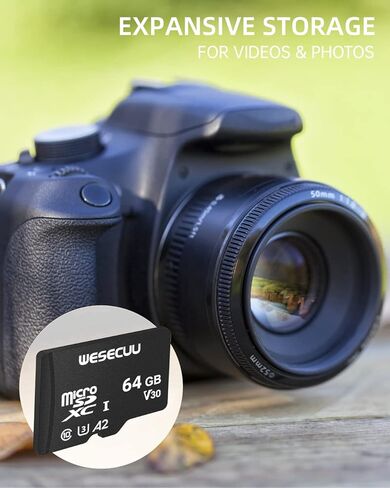 WESECUU 64GB microSDXC UHS-I Memory Card - Read Speed up to 80 MB/s, Full HD & 4K UHD, UHS-I, Works for Light Bulb Security Camera in Kuwait