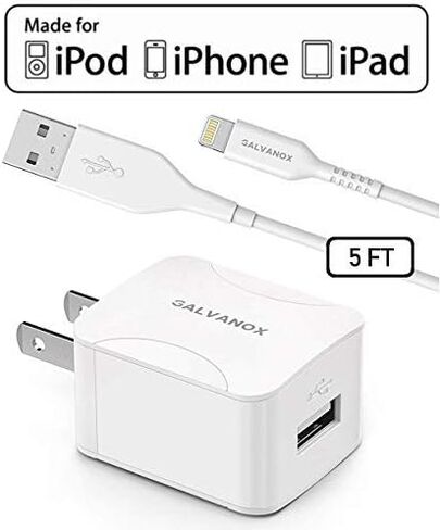Galvanox iPhone Charger with Wall Plug (10W Single Port) MFi Apple Certified Lightning to USB Cable Charging Cord and Outlet Power Adapter for iPhone 7/8 Plus/X/XR/Xs/11/12/13/14 Plus/14 Pro Max in Saudi Arabia