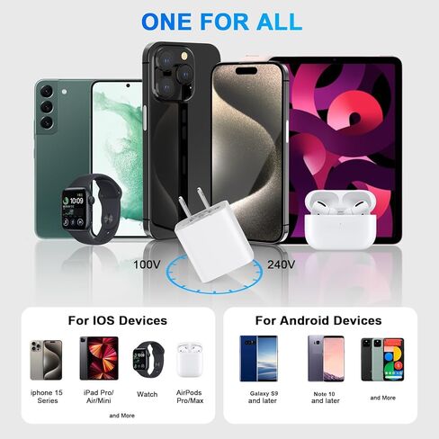 iPhone 15 Pro Max Fast Charger, 2 Pack Dual Port PD+QC3.0 Wall Charger Fast Charging with 10FT Long USB C Charging Cord Compatible for iPhone 15/15 Plus/15 Pro/15 Pro Max, iPad Pro/Air/Mini in Kuwait