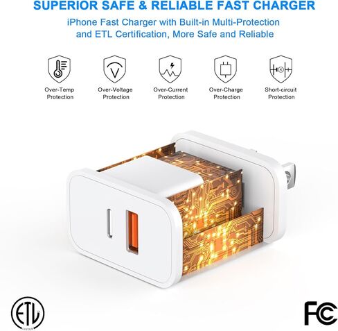 iPhone 15 Pro Max Fast Charger, 2 Pack Dual Port PD+QC3.0 Wall Charger Fast Charging with 10FT Long USB C Charging Cord Compatible for iPhone 15/15 Plus/15 Pro/15 Pro Max, iPad Pro/Air/Mini in Kuwait