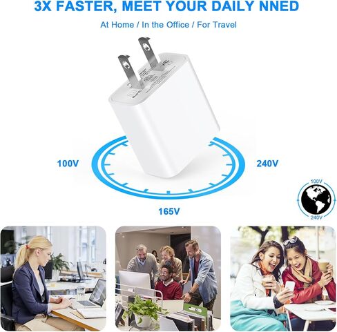 iPhone 15 Pro Max Fast Charger, 2 Pack Dual Port PD+QC3.0 Wall Charger Fast Charging with 10FT Long USB C Charging Cord Compatible for iPhone 15/15 Plus/15 Pro/15 Pro Max, iPad Pro/Air/Mini in Kuwait