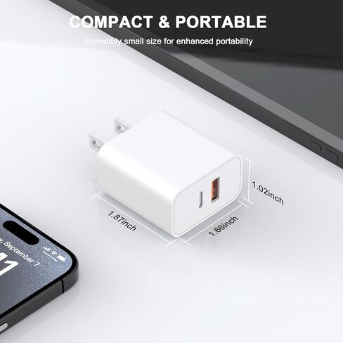 iPhone 15 Pro Max Fast Charger, 2 Pack Dual Port PD+QC3.0 Wall Charger Fast Charging with 10FT Long USB C Charging Cord Compatible for iPhone 15/15 Plus/15 Pro/15 Pro Max, iPad Pro/Air/Mini in Kuwait
