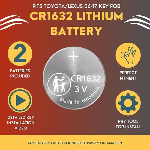 Key Fob Battery for Toyota Lexus Subaru CR1632 (2 Pack) OEM Remote Replacement Camry Highlander BRZ 4Runner Prius C Venza LX GX RX Smart Key (HYQ14ACX) Check Fitment Guide in Saudi Arabia