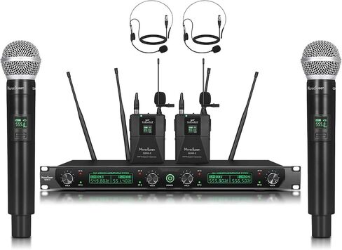 Wireless Microphone System, 4-Channel UHF Professional Mic, Automatically Pair Metal Cordless Mic with 4 Metal Handheld Microphones, 400ft Range, for Singing, Karaoke, Party in Saudi Arabia