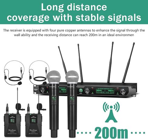 Wireless Microphone System, 4-Channel UHF Professional Mic, Automatically Pair Metal Cordless Mic with 4 Metal Handheld Microphones, 400ft Range, for Singing, Karaoke, Party in Saudi Arabia