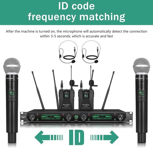 Wireless Microphone System, 4-Channel UHF Professional Mic, Automatically Pair Metal Cordless Mic with 4 Metal Handheld Microphones, 400ft Range, for Singing, Karaoke, Party in Saudi Arabia