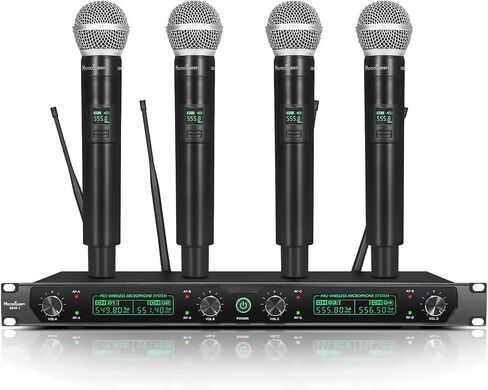 Wireless Microphone System, 4-Channel UHF Professional Mic, Automatically Pair Metal Cordless Mic with 4 Metal Handheld Microphones, 400ft Range, for Singing, Karaoke, Party in Saudi Arabia