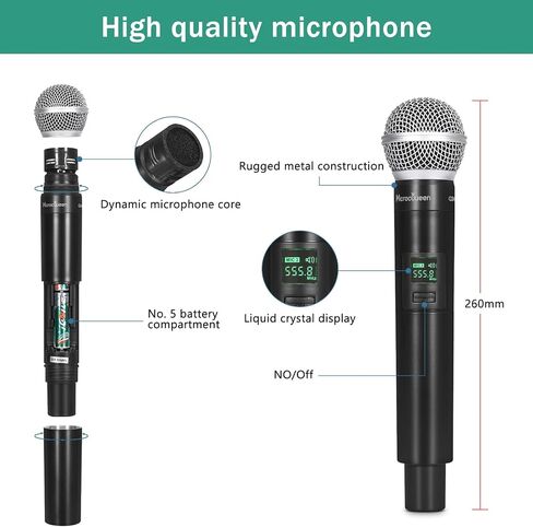 Wireless Microphone System, 4-Channel UHF Professional Mic, Automatically Pair Metal Cordless Mic with 4 Metal Handheld Microphones, 400ft Range, for Singing, Karaoke, Party in Saudi Arabia