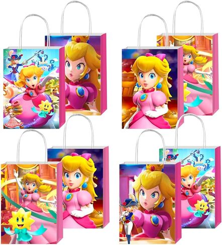 12 قطعة من أكياس هدايا حفلات الأميرة الخوخ من SQDDG مع مقابض، لوازم حفلات أعياد ميلاد الأميرة الخوخ لديكورات حفلات الأميرة الخوخ in Kuwait