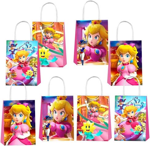 12 قطعة من أكياس هدايا حفلات الأميرة الخوخ من SQDDG مع مقابض، لوازم حفلات أعياد ميلاد الأميرة الخوخ لديكورات حفلات الأميرة الخوخ in Kuwait