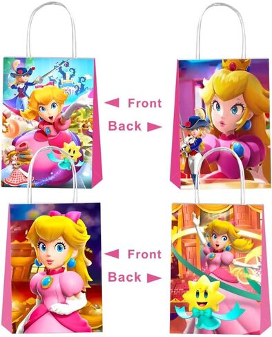 12 قطعة من أكياس هدايا حفلات الأميرة الخوخ من SQDDG مع مقابض، لوازم حفلات أعياد ميلاد الأميرة الخوخ لديكورات حفلات الأميرة الخوخ in Kuwait