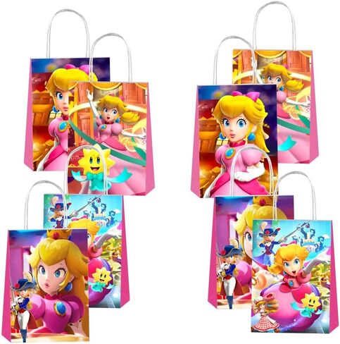 12 قطعة من أكياس هدايا حفلات الأميرة الخوخ من SQDDG مع مقابض، لوازم حفلات أعياد ميلاد الأميرة الخوخ لديكورات حفلات الأميرة الخوخ in Kuwait