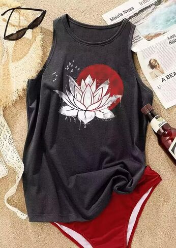Lotus Flower Tank Tops for Women Vintage Meditation Yoga Shirts Boho Graphic Sleeveless Summer Tanks Racerback Tops in Saudi Arabia