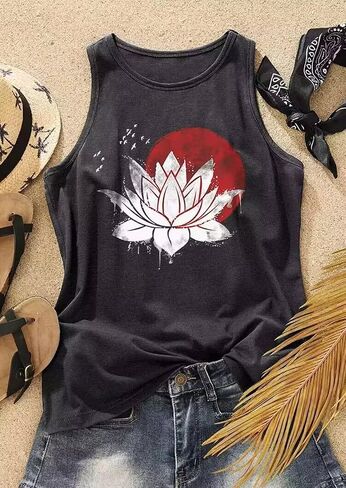 Lotus Flower Tank Tops for Women Vintage Meditation Yoga Shirts Boho Graphic Sleeveless Summer Tanks Racerback Tops in Saudi Arabia