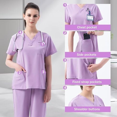 Scrubs for Women Set V-Neck Scrub Top & Jogger Pants Nursing Medical Uniform Stretch Workwear with Multi Pockets in Saudi Arabia