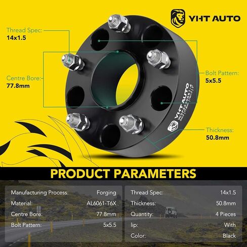 YHTAUTO 5x5.5 Hub Centric Wheel Spacers 1.5 inch Compatible with Ram 1500 2012-2018, Ram 1500 Classic 2019-2023 Tire Spacers w/ M14x1.5 Studs, 77.8mm Hub Bore 5 Lug 2PCS Black Wheel Adapters in Saudi Arabia