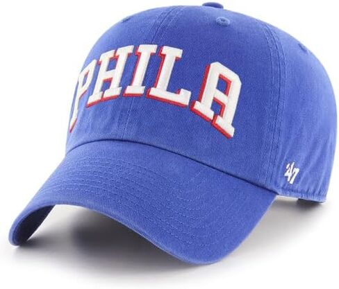 قبعة '47 فيلادلفيا 76ers للرجال والنساء ذات شريط خلفي قابل للتعديل باللون الأزرق الملكي مع شعار نصي ملون للفريق in Saudi Arabia
