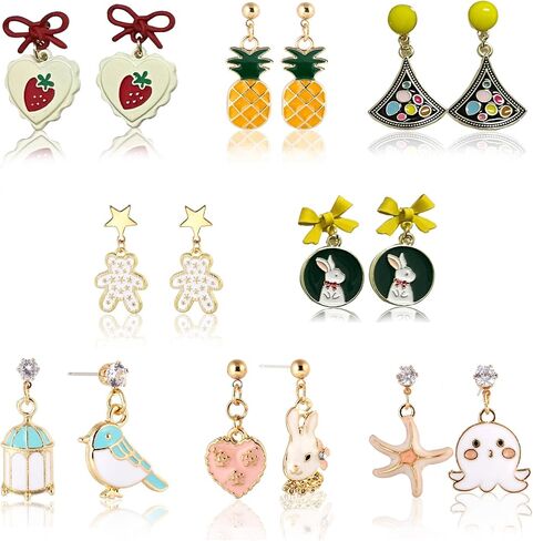 Cute Fun Dangle Earrings Set for Girls and Women with Small Funny Kawaii Drops 8 packs for Teen Girls Jewelry Christmas Back to School Gift in Saudi Arabia