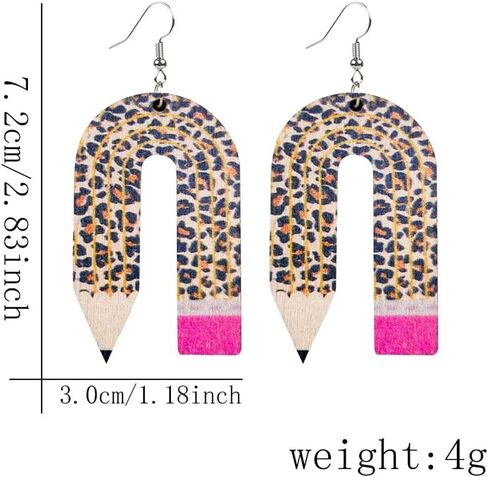 Creative Funny Teacher Earrings Wooden U-shaped Leopard Pencil Dangle Drop Earring for Teachers Creative Cute Teachers Appreciation Day Jewelry Gifts for Women Girl in Kuwait