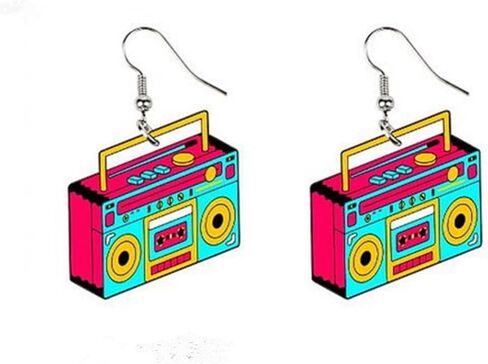 70s 80s Hot Pink Acrylic Mobile Phone Radio Games Console Skating Shoes Dangle Drop Earrings for Women Teen Girls Retro Cartoon Funny Colorful Neon Resin Machine Toy Earrings for 1980s Party Halloween Jewelry Gifts in Saudi Arabia