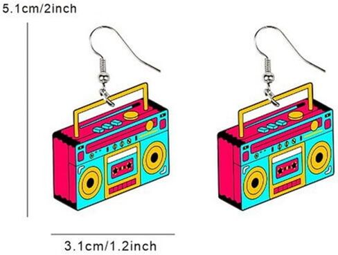 70s 80s Hot Pink Acrylic Mobile Phone Radio Games Console Skating Shoes Dangle Drop Earrings for Women Teen Girls Retro Cartoon Funny Colorful Neon Resin Machine Toy Earrings for 1980s Party Halloween Jewelry Gifts in Saudi Arabia